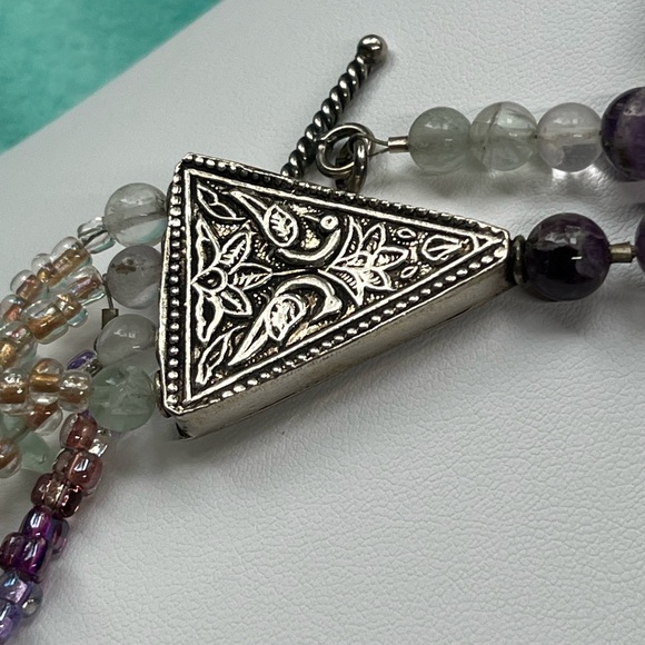 925 Sterling & Amethyst & Semi-Precious Beaded Necklace & Dangle Earrings - Picture 4 of 11